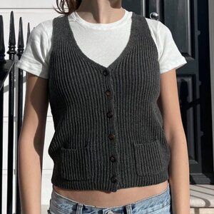 NWOT Brandy Melville Elizabeth Dark Gray Wool Blend Button Sweater Vest